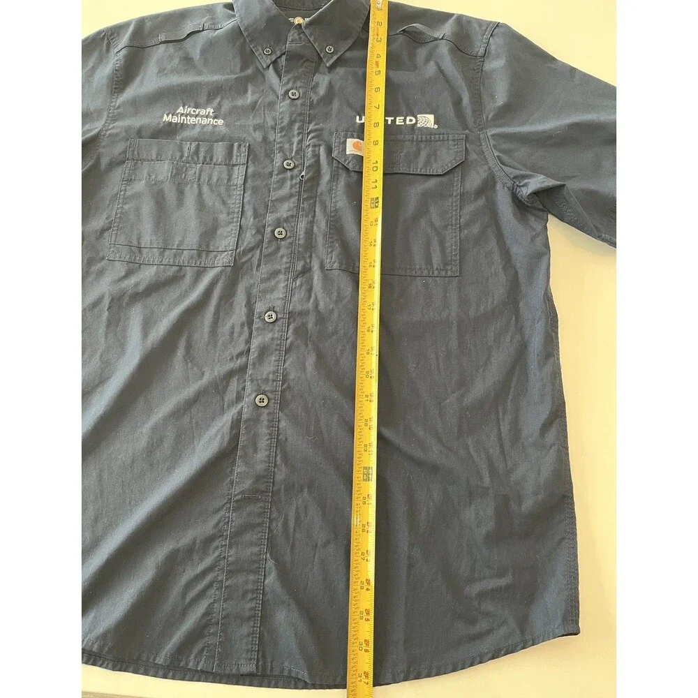 Carhartt United Aircraft Maintenance Work Navy Blue Shirt Relaxed Fit Size Large - Picture 9 of 9